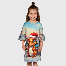 Платье клеш для девочки Новый год 2024 символ года дракон, цвет: 3D-принт — фото 2