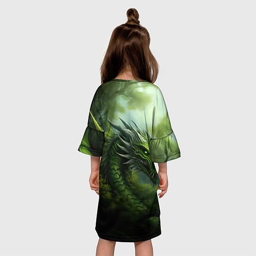 Детское платье Зеленый фэнтази дракон 2024 / 3D-принт – фото 4