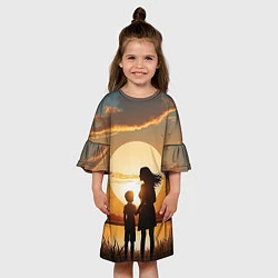 Платье клеш для девочки Мать и дитя на закате, цвет: 3D-принт — фото 2