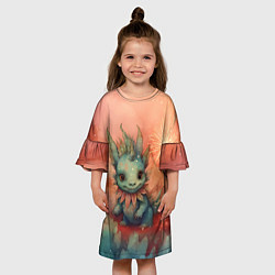 Платье клеш для девочки Праздничный дракон с искрами, цвет: 3D-принт — фото 2