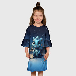 Платье клеш для девочки Снежный дракон 2024, цвет: 3D-принт — фото 2