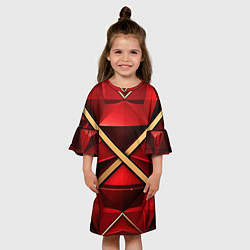 Платье клеш для девочки Золотые ленты на красном фоне, цвет: 3D-принт — фото 2