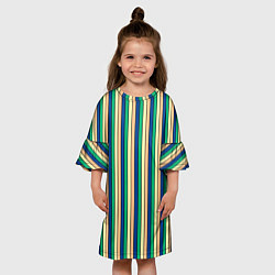 Платье клеш для девочки Полосатый жёлто-зелёно-синий, цвет: 3D-принт — фото 2