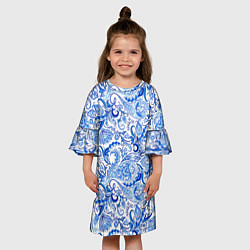 Платье клеш для девочки Гжельская роспись на белом фоне, цвет: 3D-принт — фото 2