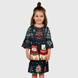 Платье клеш для девочки Новогодние медведи графика, цвет: 3D-принт — фото 2