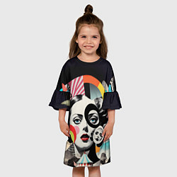 Платье клеш для девочки Женщина и животные винтажный коллаж, цвет: 3D-принт — фото 2