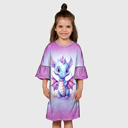 Платье клеш для девочки Дракончик нарисованный акварелью, цвет: 3D-принт — фото 2