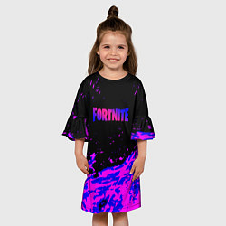 Платье клеш для девочки Fortnite neon logo steel, цвет: 3D-принт — фото 2