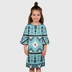 Платье клеш для девочки Этническая геометрия в голубой палитре, цвет: 3D-принт — фото 2