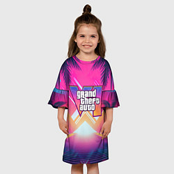 Платье клеш для девочки GTA6 hot summer Vaporwave, цвет: 3D-принт — фото 2