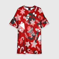 Платье клеш для девочки Рождественские паттерны, цвет: 3D-принт