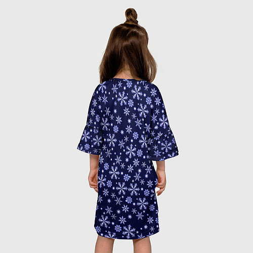 Детское платье Снежный новогодний паттерн сине-фиолетовый / 3D-принт – фото 4