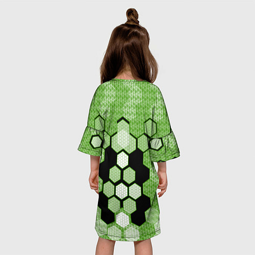 Детское платье Зелёная кибер броня hexagons / 3D-принт – фото 4