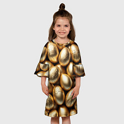 Платье клеш для девочки Золотые Пасхальные яйца, цвет: 3D-принт — фото 2