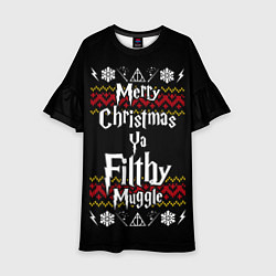 Платье клеш для девочки Merry Christmas ya filthy muggle, цвет: 3D-принт