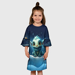 Платье клеш для девочки Синий маленький дракончик, цвет: 3D-принт — фото 2