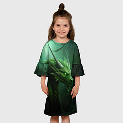 Платье клеш для девочки Яркий зеленый дракон, цвет: 3D-принт — фото 2