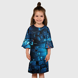 Платье клеш для девочки Синие абстрактные плиты, цвет: 3D-принт — фото 2