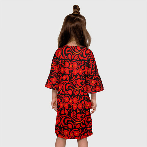 Детское платье Хохломская роспись красные цветы и ягоды на чёрном / 3D-принт – фото 4