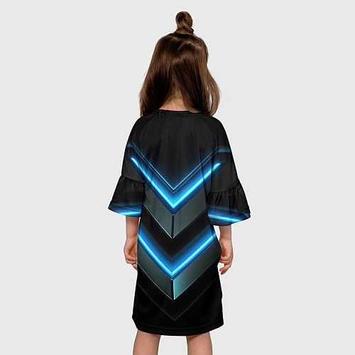 Детское платье Черный абстрактный фон и синие неоновые вставки / 3D-принт – фото 4
