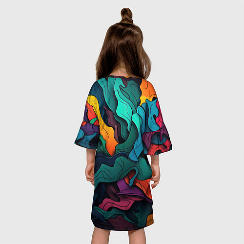 Детское платье Яркие кислотные разноцветные пятна в виде камуфляж / 3D-принт – фото 4