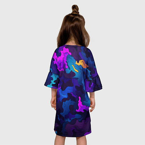 Детское платье Яркие кислотная разноцветные пятна в виде камуфляж / 3D-принт – фото 4