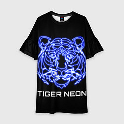 Платье клеш для девочки Tiger neon art, цвет: 3D-принт