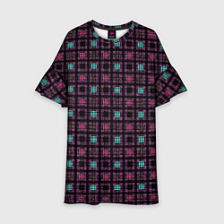 Платье клеш для девочки Тёмно-розовый полосы квадратики, цвет: 3D-принт