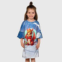 Платье клеш для девочки Заснеженный дракон 2024, цвет: 3D-принт — фото 2