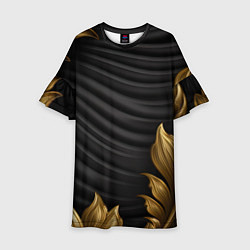 Платье клеш для девочки Узоры золотые на черном фоне, цвет: 3D-принт