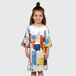 Платье клеш для девочки День в новогоднем городе, цвет: 3D-принт — фото 2