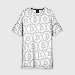 Платье клеш для девочки Биткоин патерн на белом фоне, цвет: 3D-принт