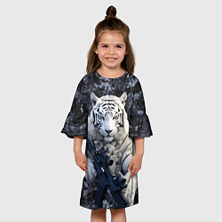 Платье клеш для девочки Белый тигр солдат, цвет: 3D-принт — фото 2