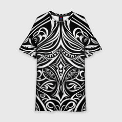 Платье клеш для девочки Чёрно белые узоры, цвет: 3D-принт