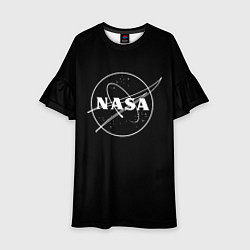 Платье клеш для девочки NASA белое лого, цвет: 3D-принт