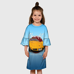 Платье клеш для девочки Американский маслкар Chevrolet Corvette, цвет: 3D-принт — фото 2