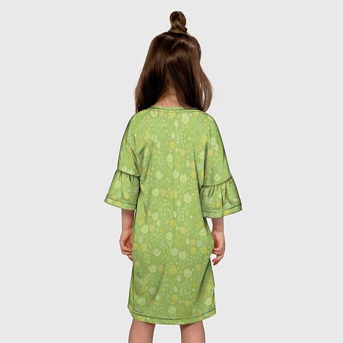 Детское платье Зеленый дракон на цветочной поляне / 3D-принт – фото 4