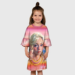 Платье клеш для девочки Энид Синклер - арт и текстура розового свитера, цвет: 3D-принт — фото 2