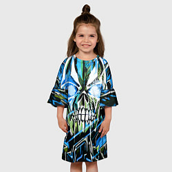 Платье клеш для девочки Синий адский череп, цвет: 3D-принт — фото 2