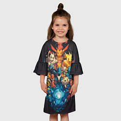 Платье клеш для девочки Все покемоны в сборе, цвет: 3D-принт — фото 2