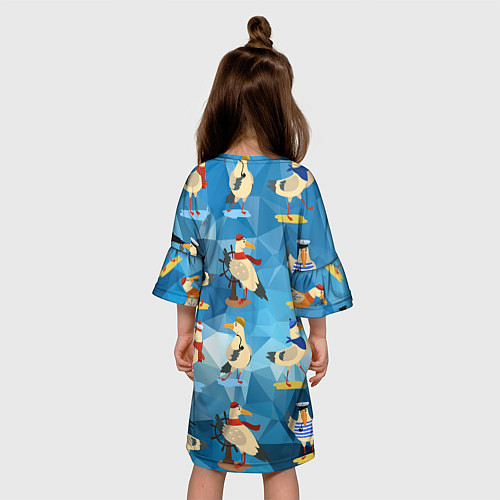 Детское платье Паттерн чаек на полигональном синем / 3D-принт – фото 4