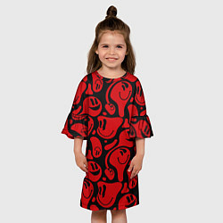Платье клеш для девочки Красные смайлы, цвет: 3D-принт — фото 2
