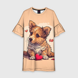 Платье клеш для девочки Влюбленная собачка с сердечками, цвет: 3D-принт
