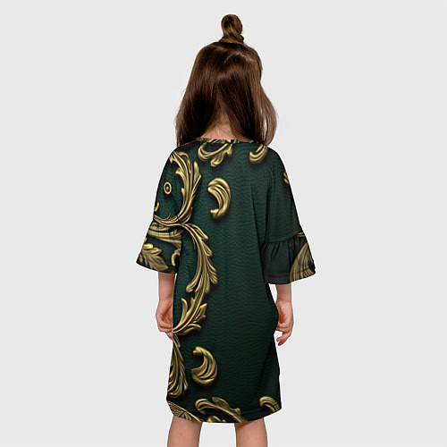 Детское платье Золотой герб России на темном зеленом фоне лепнина / 3D-принт – фото 4