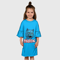 Платье клеш для девочки Roblox синий кот, цвет: 3D-принт — фото 2