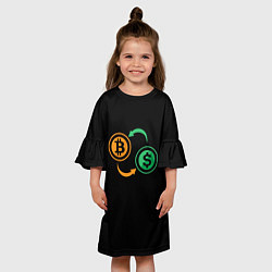 Платье клеш для девочки Криптовалюта биткоин и доллар, цвет: 3D-принт — фото 2
