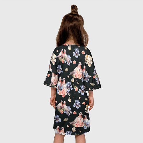 Детское платье Голуби с розами и ирисами black / 3D-принт – фото 4