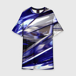 Платье клеш для девочки Синие и белые полосы абстракции, цвет: 3D-принт