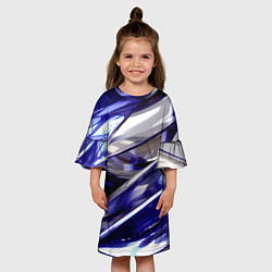 Платье клеш для девочки Синие и белые полосы абстракции, цвет: 3D-принт — фото 2