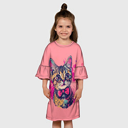 Платье клеш для девочки Милый котенок с бабочкой, цвет: 3D-принт — фото 2